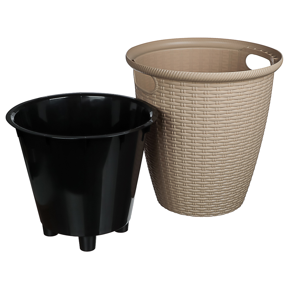 Кашпо InGreen Rattan D 380мм 30л с внутренним горшком 16 л, Молочный шоколад, арт.№ 164-355