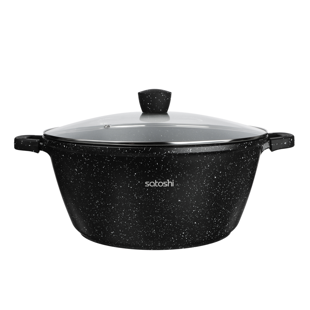 Набор кастрюль SATOSHI Лион 4 предмета 36 см, 40 см, 13,5 л, 18,5 л + крышки, а/п покрытие мрамор, силик.протекторы ручек, индукция, арт.№ 846-689