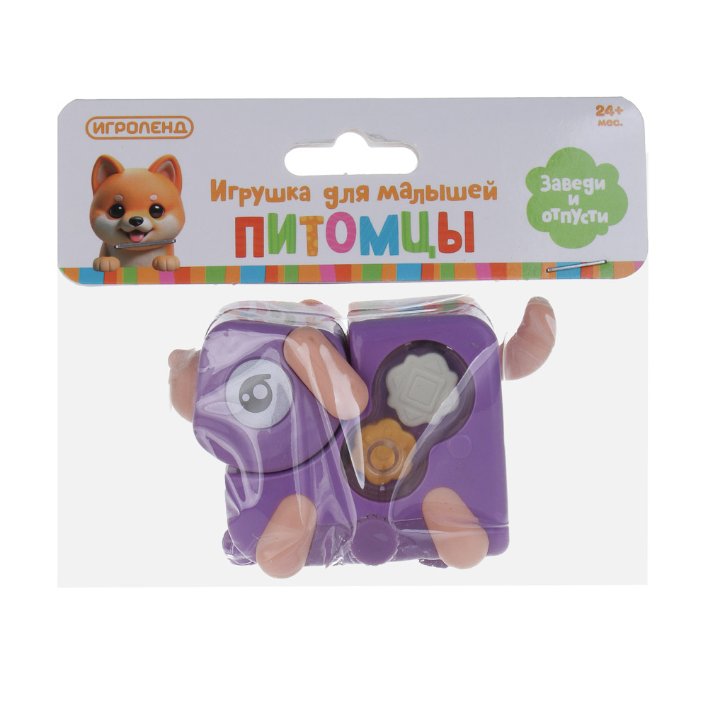 ИГРОЛЕНД Игрушка для малышей в виде животных "Питомцы" заводная, ABS, 8х10х6см, 4 дизайна, арт.№ 889-763