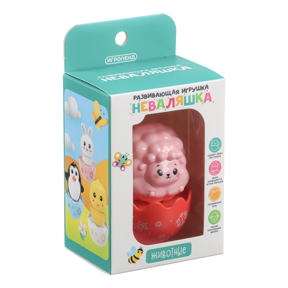 Развивающая игрушка Неваляшка "Животные", ИГРОЛЕНД, ABS, арт.№ 889-092