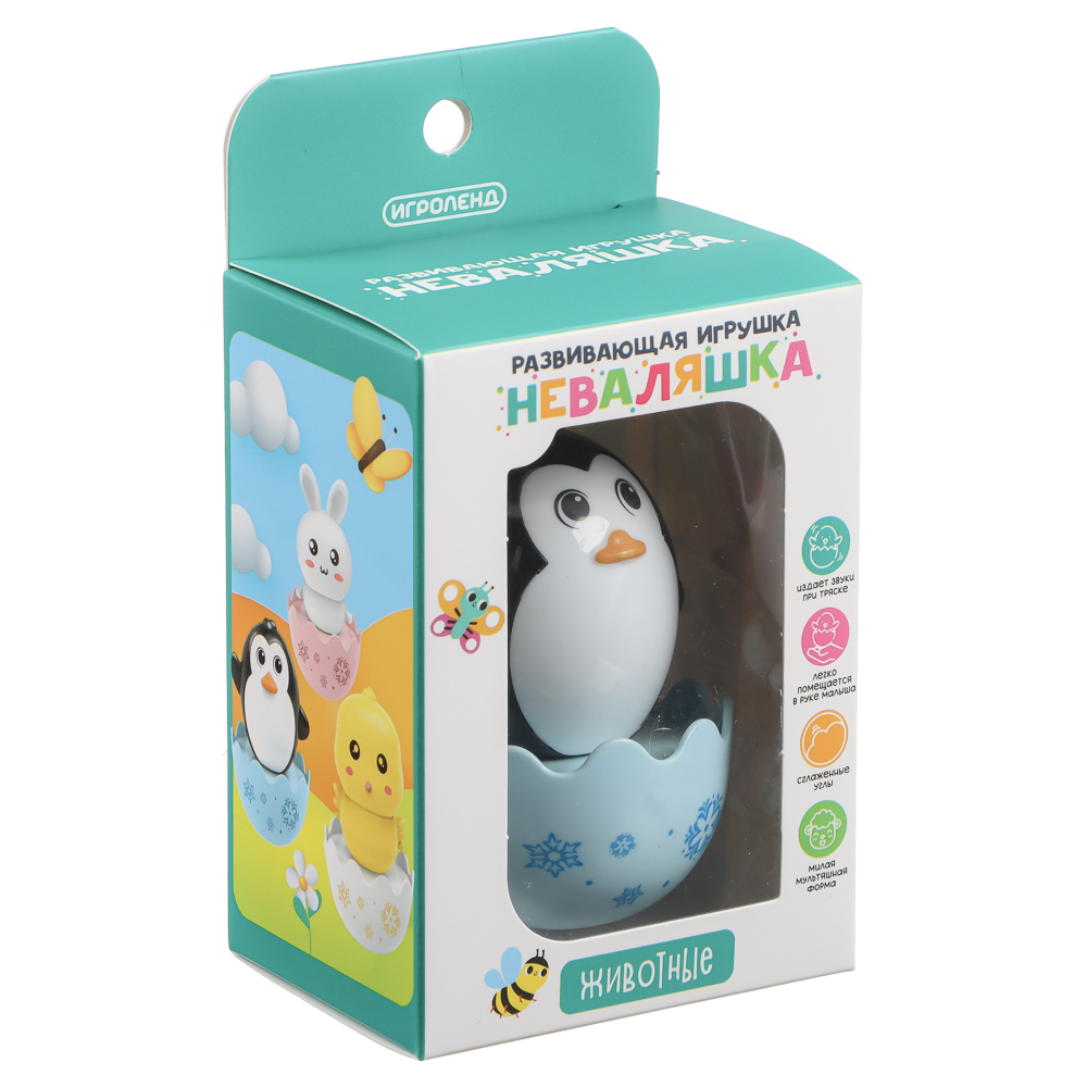 Развивающая игрушка Неваляшка "Животные", ИГРОЛЕНД, ABS, арт.№ 889-092