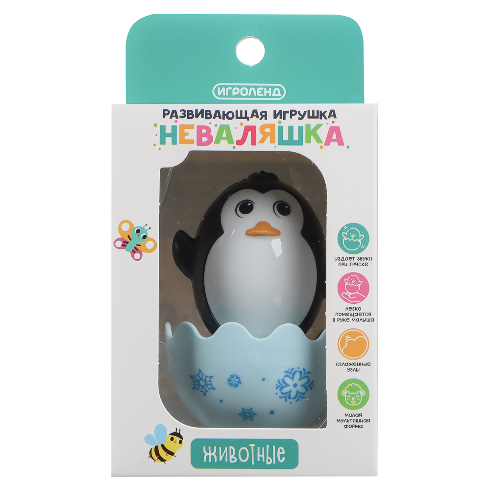 Развивающая игрушка Неваляшка "Животные", ИГРОЛЕНД, ABS, арт.№ 889-092