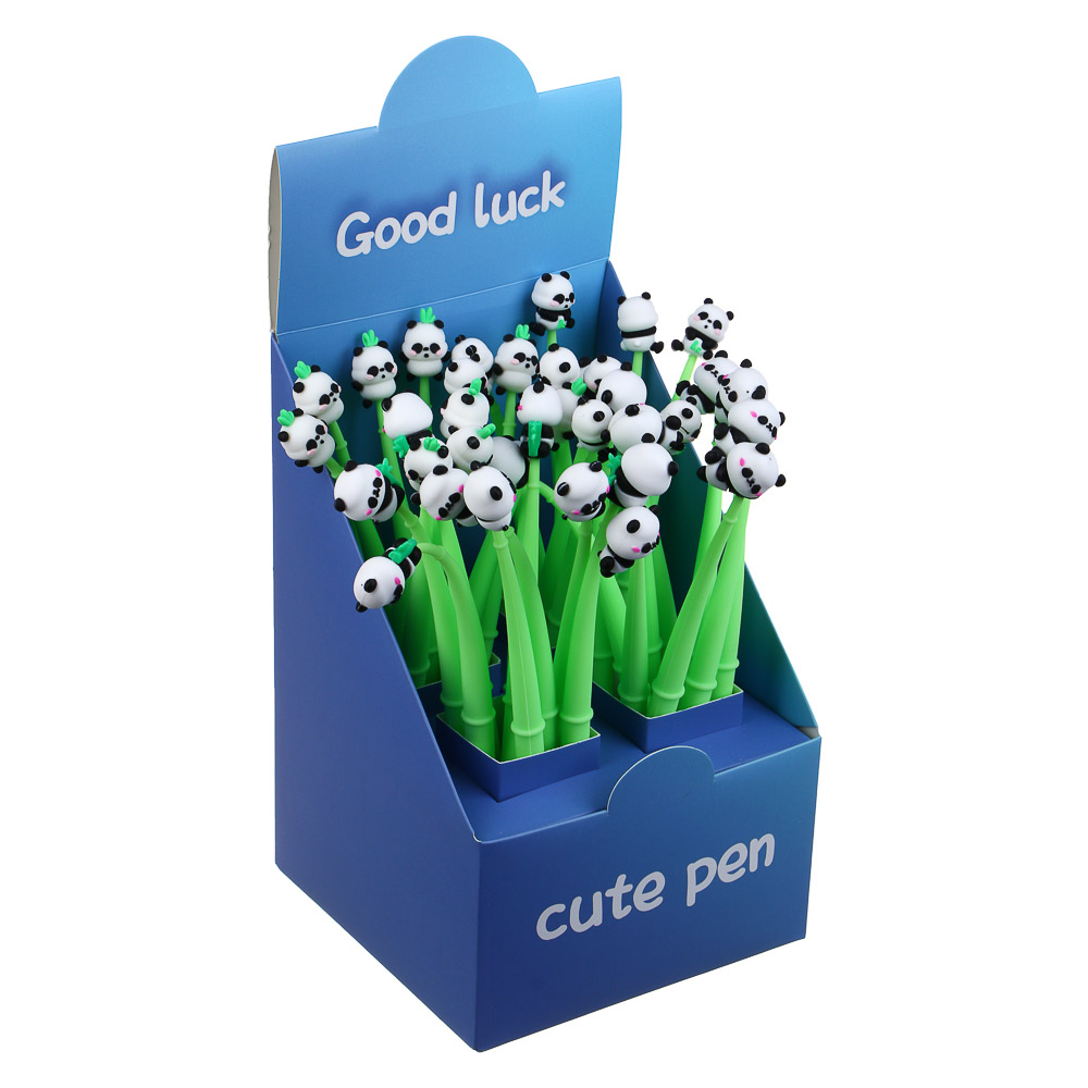 Ручка шариковая синяя, с наконечником в форме панды, гибкий корпус, 4 дизайна, шоу-бокс, арт.№ 591-273