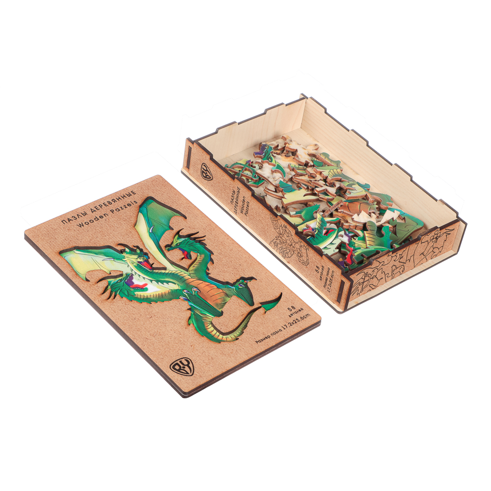 BY Пазл деревянный-игры в дорогу "Змей Горыныч", 18x12x3,4 см, фанера, картон, арт.№ 898-022