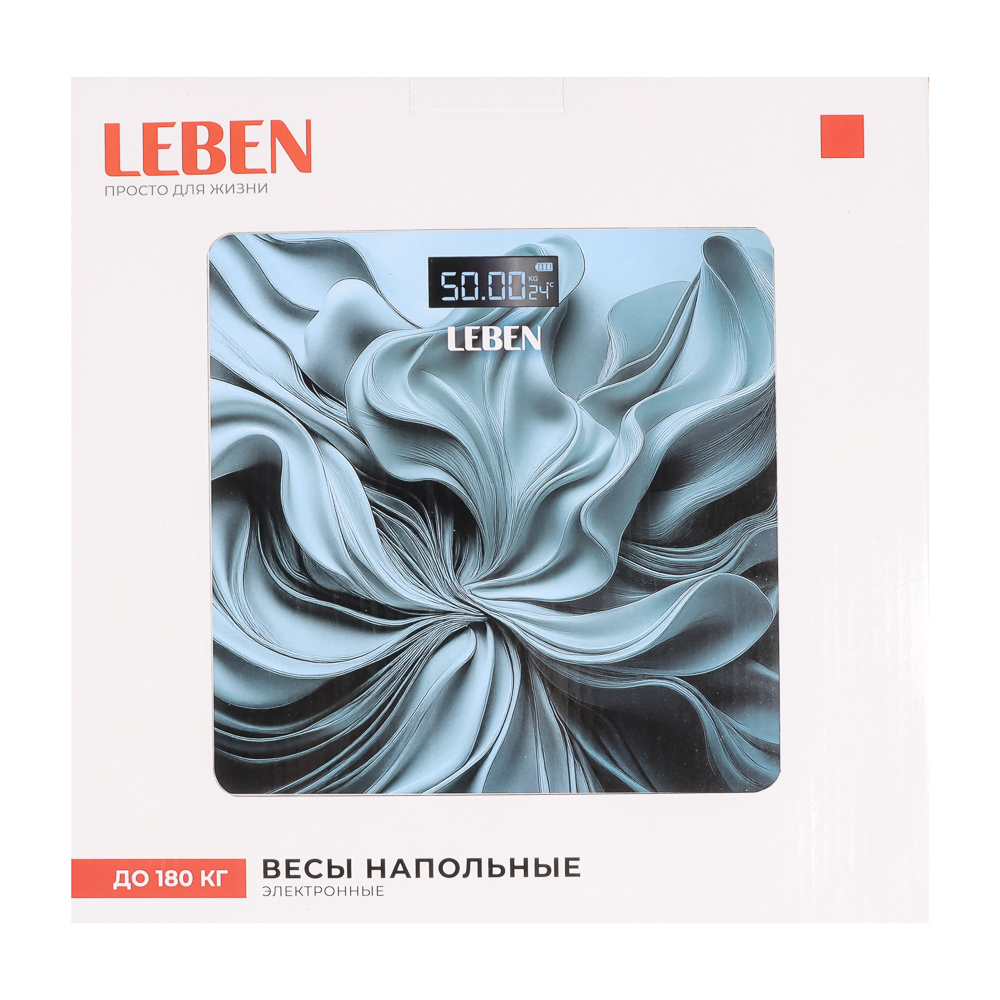LEBEN Весы напольные электронные "Blue", ЖК-дисплей, макс. нагр.до 180кг, 28х28см, арт.№ 252-100