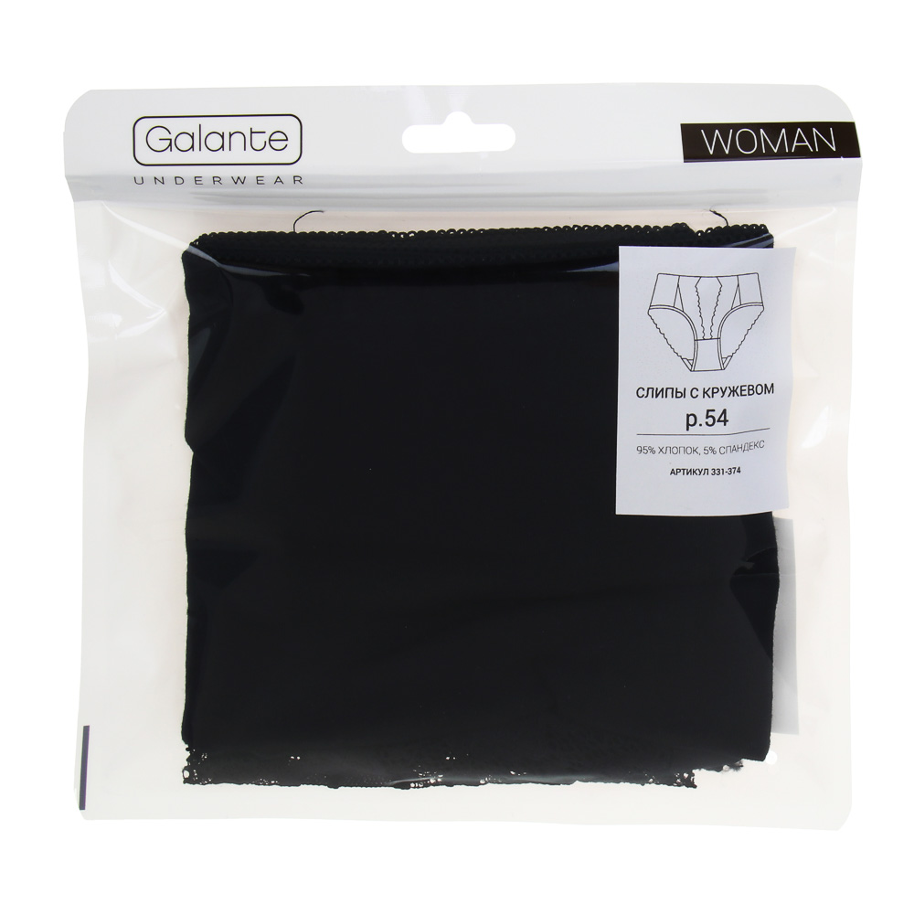 GALANTE Трусы женские макси с кружевом, р.54, 95%хлопок, 5%спандекс, черный, НБ25-16, арт.№ 331-374