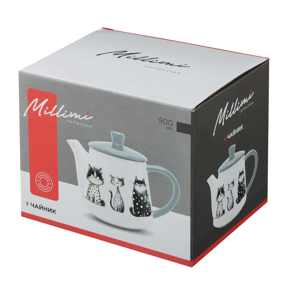 Чайник тм MILLIMI, 900мл, Коты, керамика, арт.№ 824-340