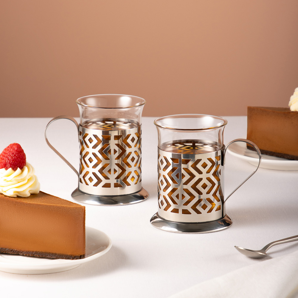 SATOSHI Гельсингфорс Набор стаканов с подстаканниками 2 шт., 200 мл, стекло, нержавеющая сталь, арт.№ 850-241