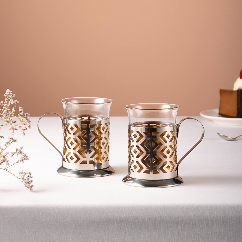 SATOSHI Гельсингфорс Набор стаканов с подстаканниками 2 шт., 200 мл, стекло, нержавеющая сталь, арт.№ 850-241