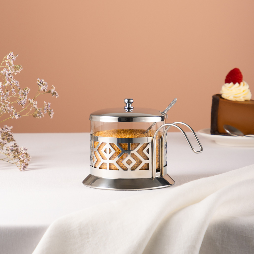 SATOSHI Гельсингфорс Сахарница с ложкой, 200 мл, стекло, нержавеющая сталь, арт.№ 850-242